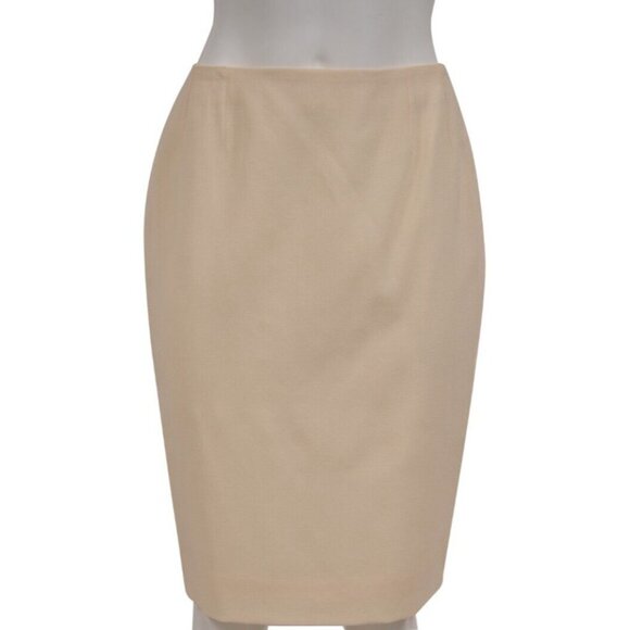 Christian Dior Womens Midi Skirt US 12 Cream Wool Pleated Slit Above Knee - Picture 1 of 12